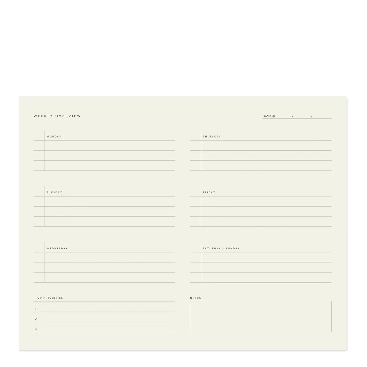 Weekly Overview Notepad