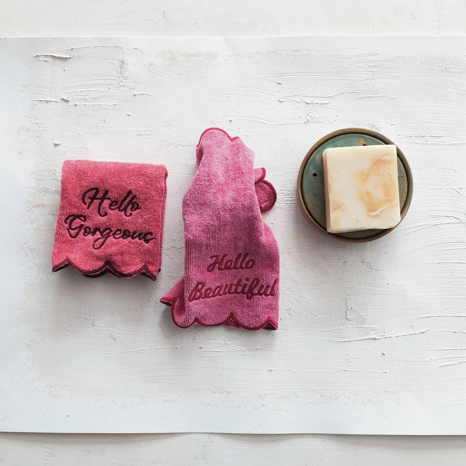 Cotton Terry Wash Cloths with Sayings, Set of 2