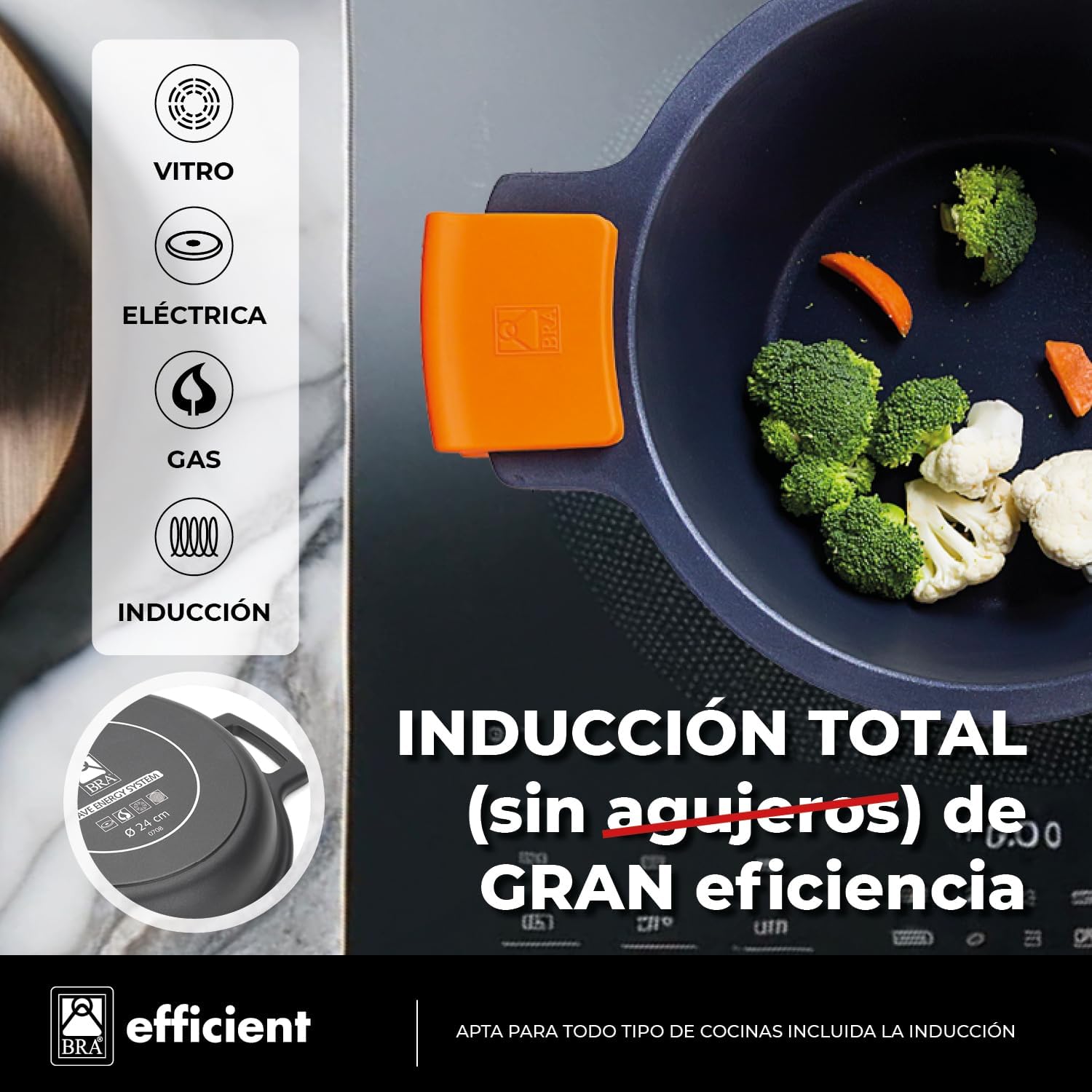 BRA Efficient 9-Piece Non-Stick Cast Aluminium Battery, Suitable for All Types of Cookers and Induction (Contains 4 Saucepans and 1 Saucepan + 4 Lids)