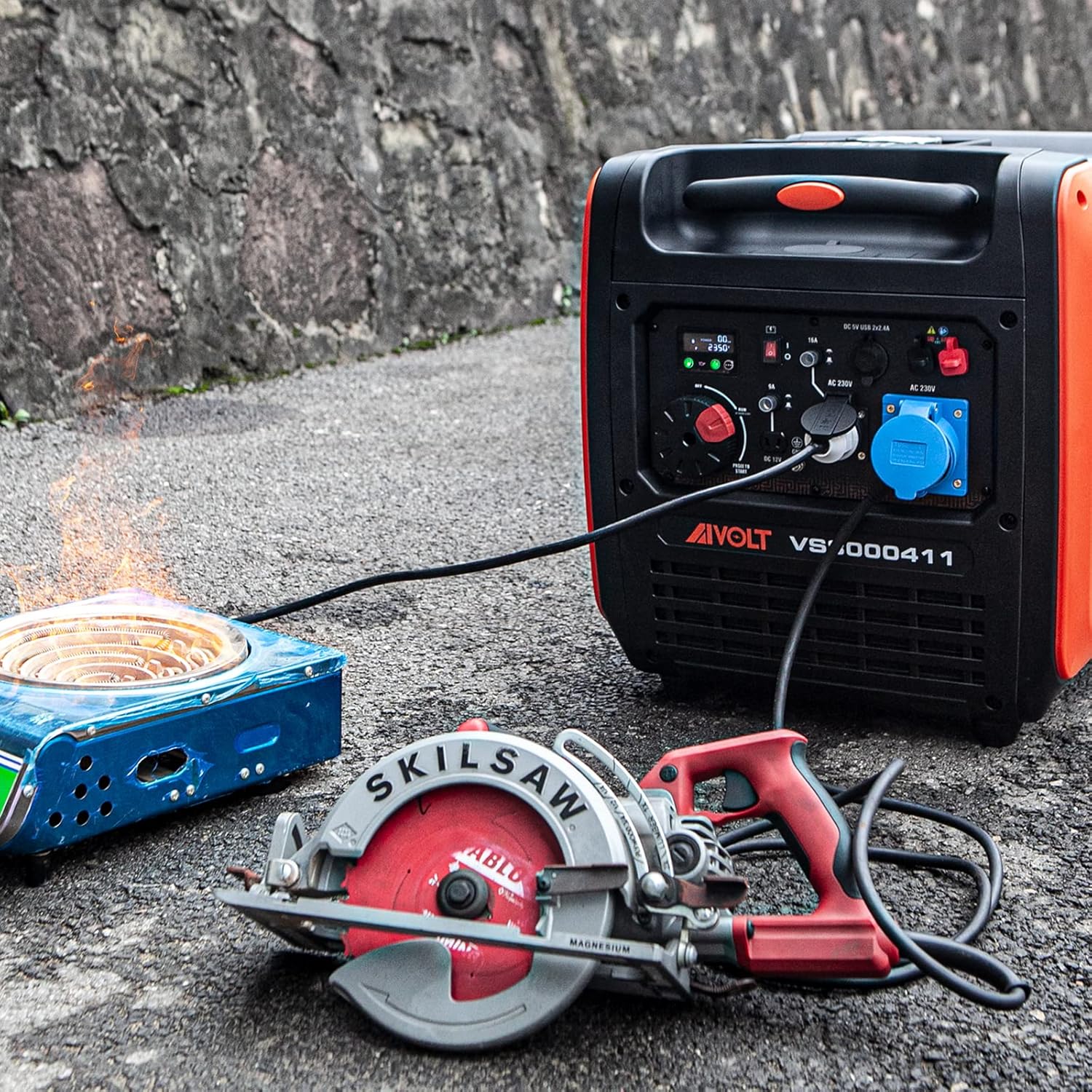 AIVOLT Silent Gasoline Inverter Generator 1400W with Outputs AC 230V/DC 12V/USB Type-A and Tank 2.5L - Portable for Outdoor Camping