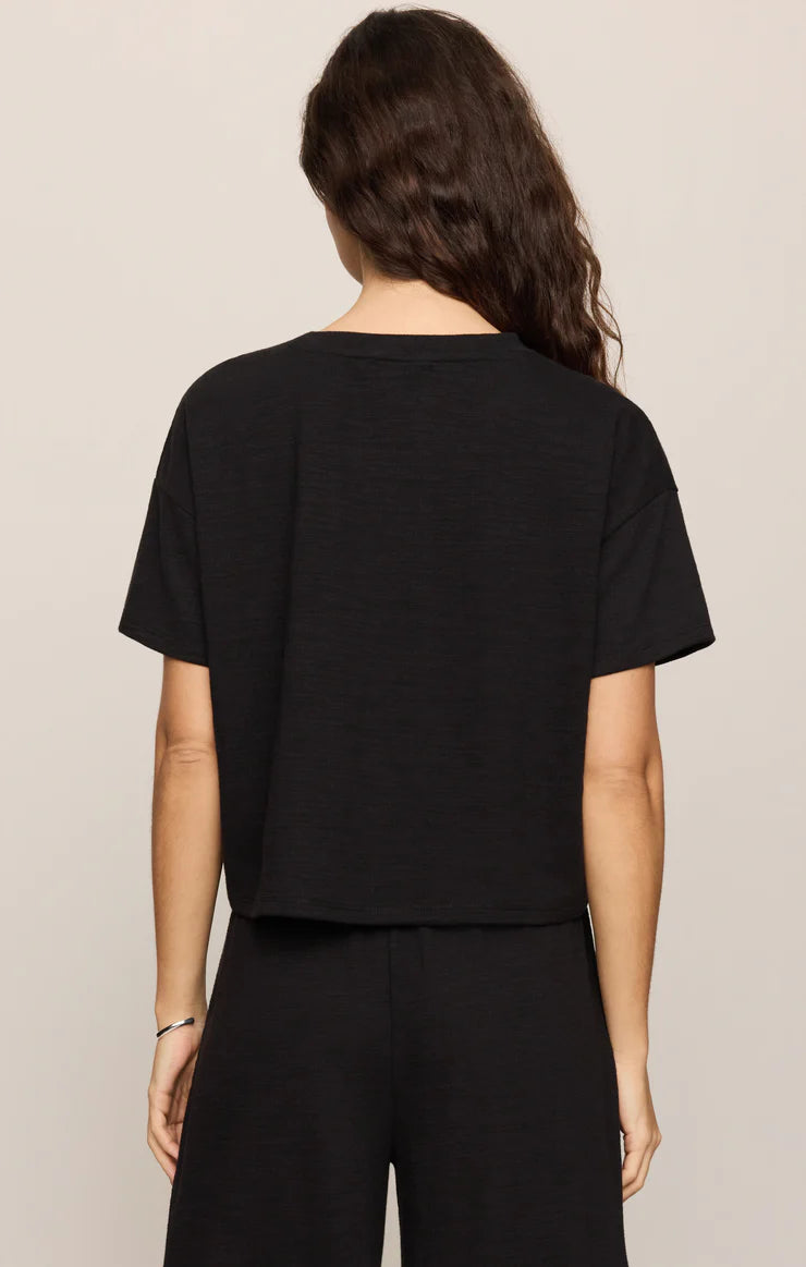 Sway Textured Cropped Tee- Black