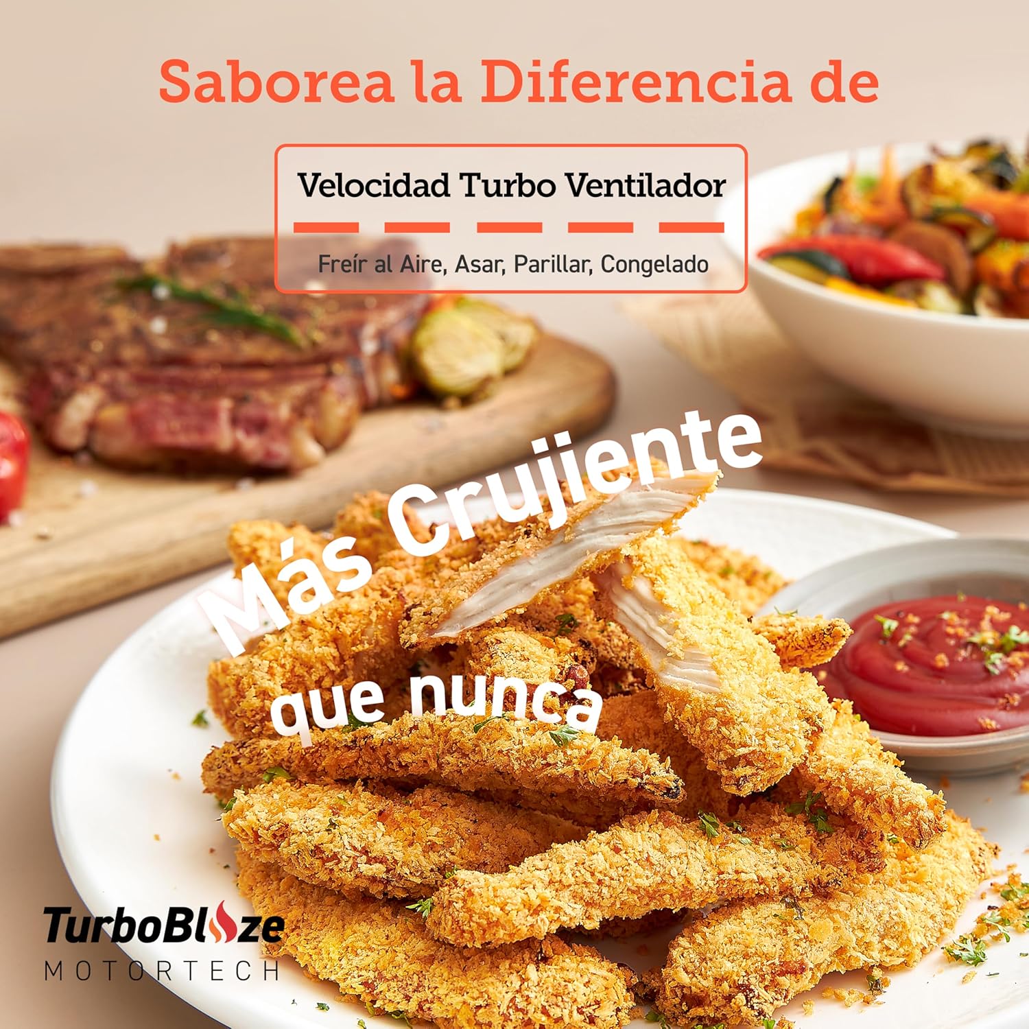 Cosori Turbo Blaze Freidora de Aire 6L, Interior Metálico Real, Motor DC Exclusivo, 46% Más Rápida, Temperatura 30°C a 230°C, Ideal para Asar Carnes, Programas Completo de Cocina, Silenciosa 27dB