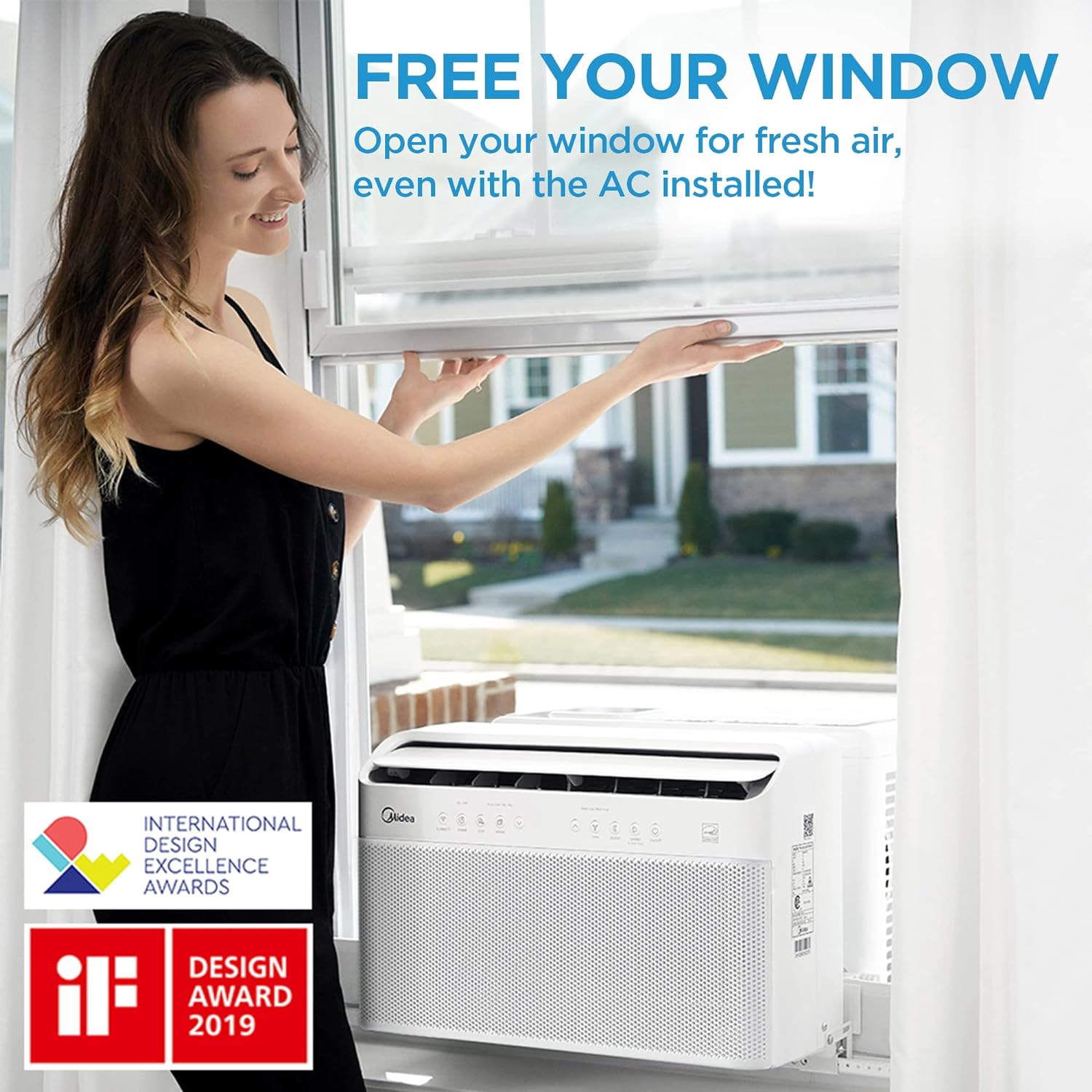 Midea 12,000 BTU Aire Acondicionado de Ventana Inverter Inteligente en Forma de U – Enfría hasta 550 pies², Ultra Silencioso con Flexibilidad para Ventanas Abiertas, Compatible con Alexa/Google Assistant, Ahorro de Energía del 35% (Renovado)