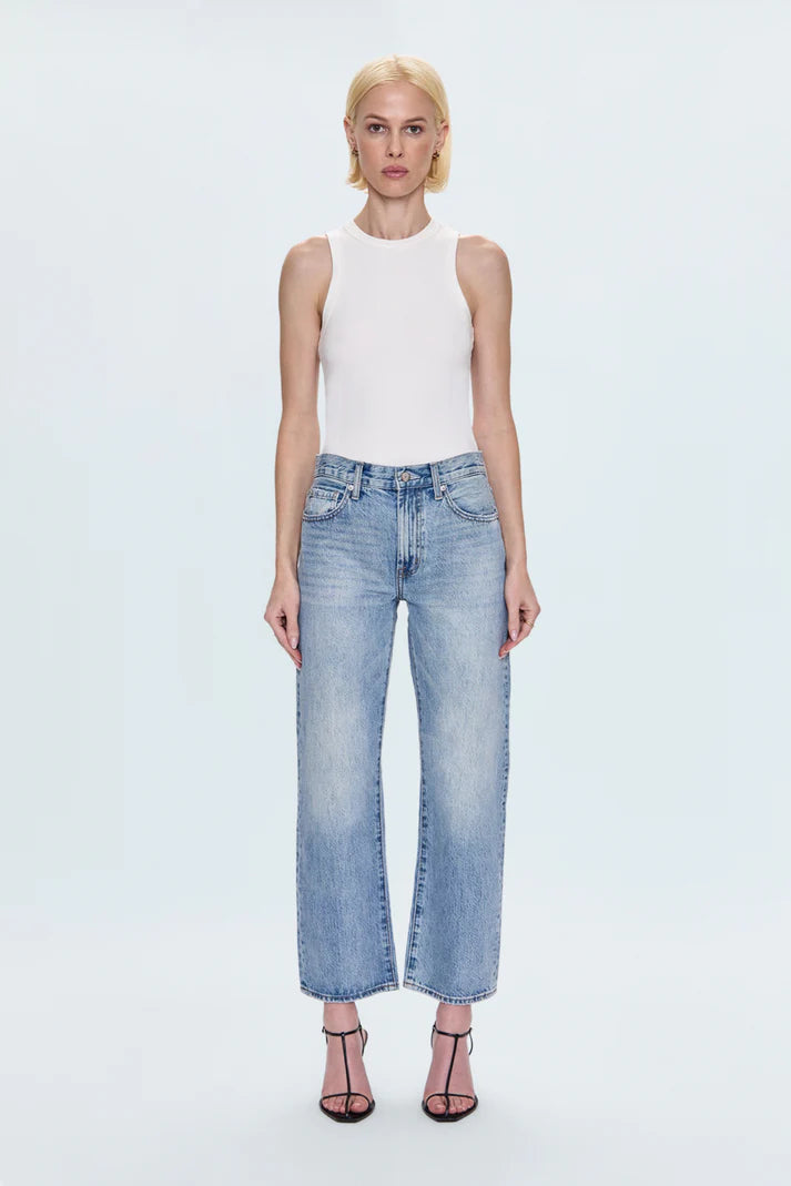 Lexi Mid Rise Bowed Straight- Bowie