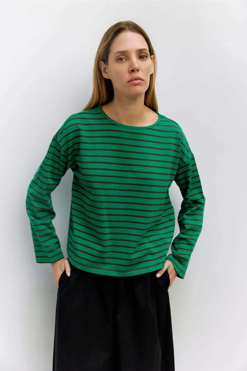 Moore Striped Long Sleeve Green + Brown
