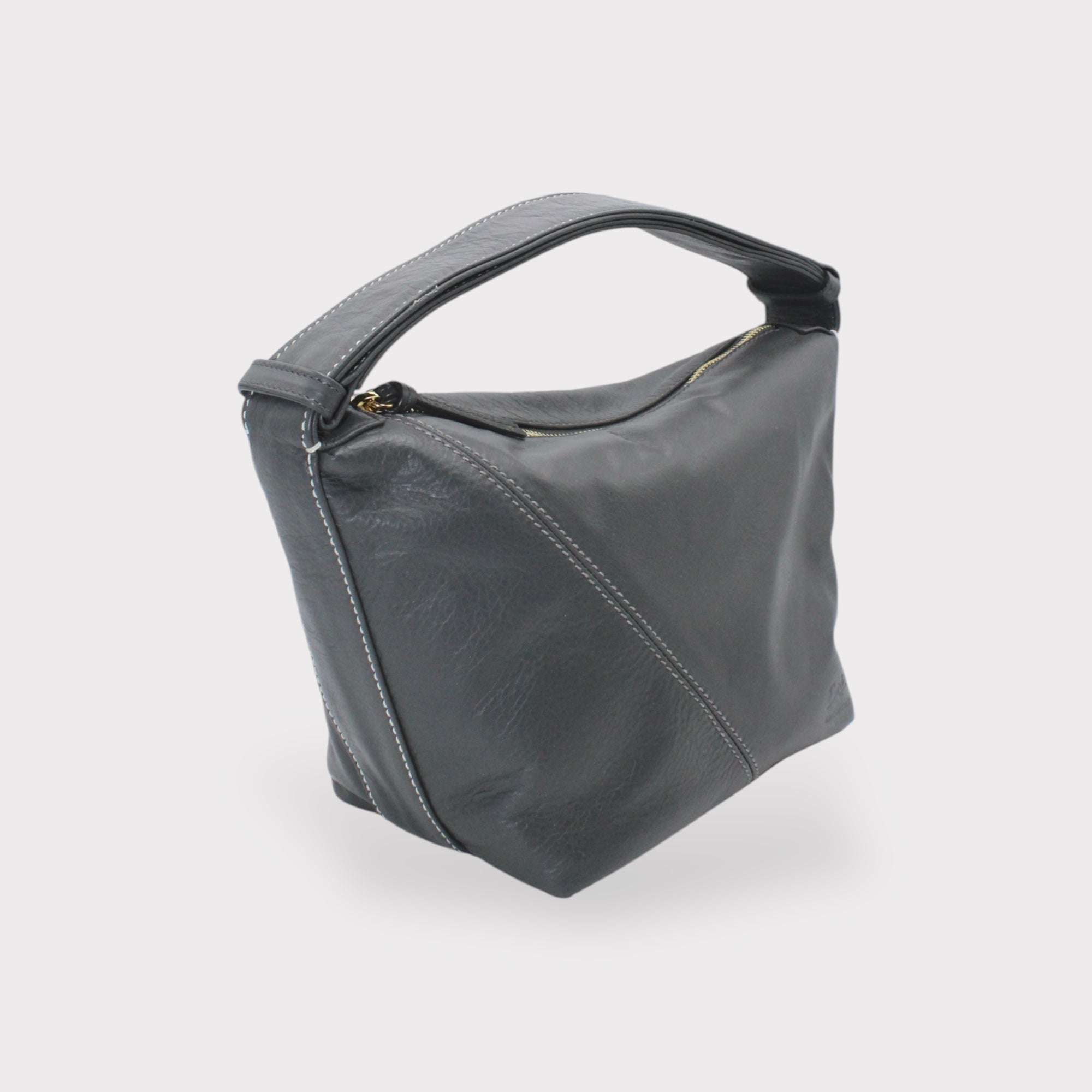 Evy - Genuine Leather Pouch Shoulder Bag - Ash Grey