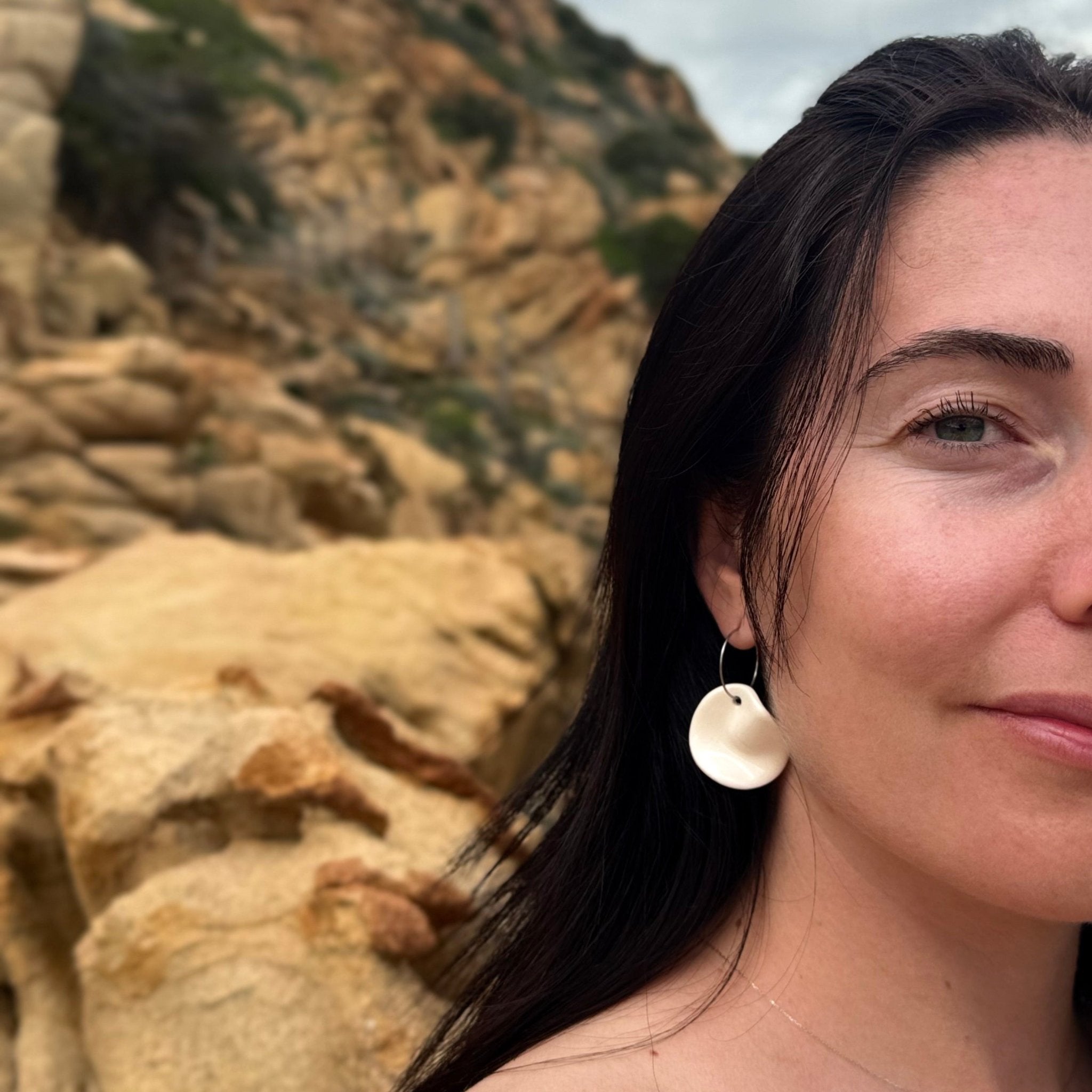 Lulip | Handcrafted white ceramic dangle earrings