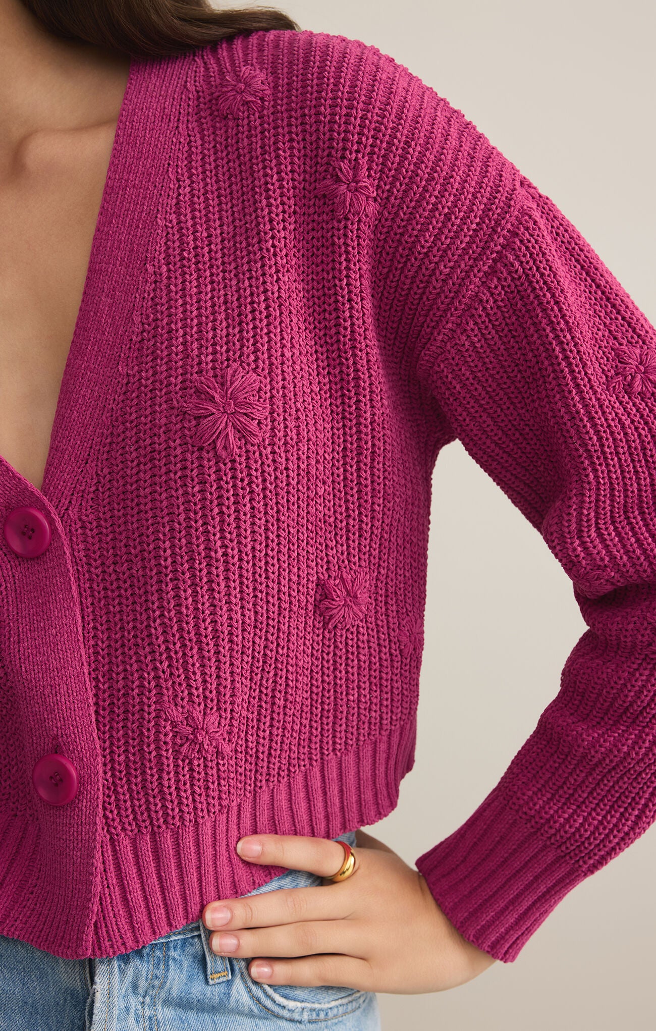 Fleur Cropped Cardigan- Magenta