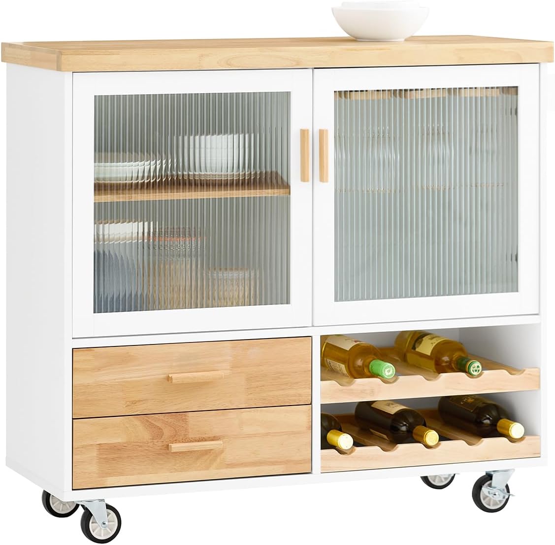 SoBuy FSB81-GR Kitchen Sideboard for Microwave Buffet for Dining Room Entrance Living Room with 2 Doors 2 Drawers and 1 Open Compartment Green 120 x 40 x 90 cm ES