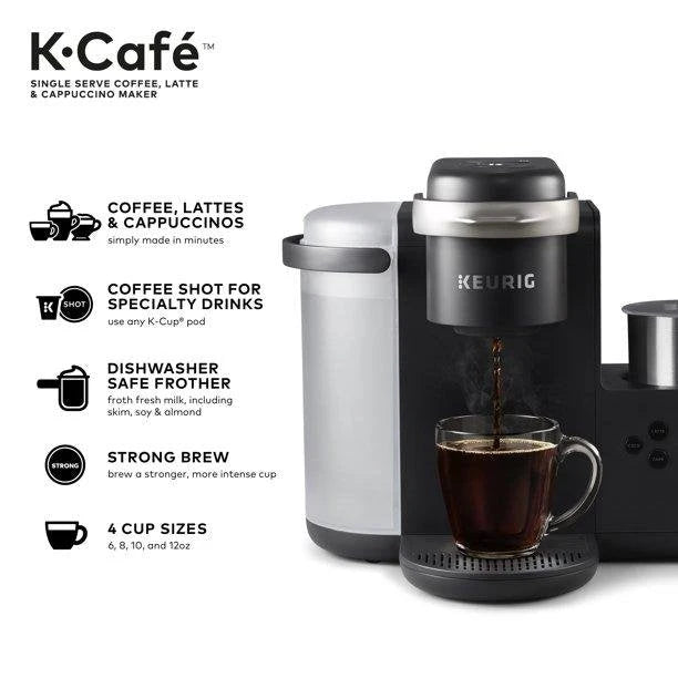 Keurig K-Cafe Cafetera de Una Taza K-Cup, para Café, Latte y Cappuccino, Carbón