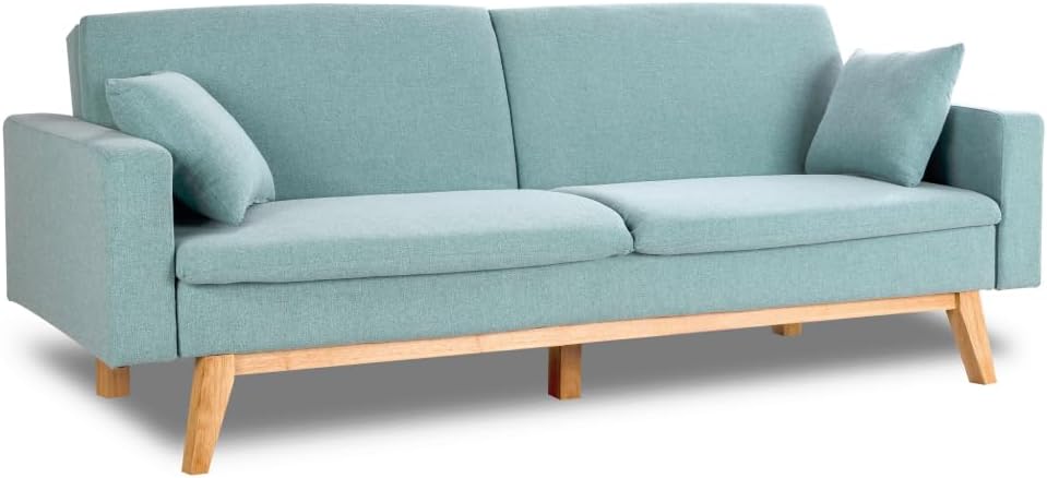 Don Descanso, Sofá Cama 3 plazas Reine, Tapizado en Tela, Sistema Apertura de Libro o Clic-clac, Medida sofá: 201x73x79 cm, Medida Cama: 201x99x42 cm, Incluye 2 Cojines, Gris Claro