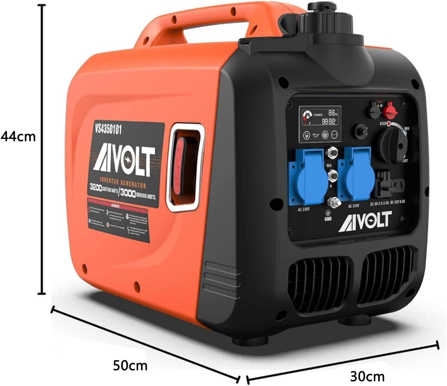 AIVOLT Silent Gasoline Inverter Generator 1400W with Outputs AC 230V/DC 12V/USB Type-A and Tank 2.5L - Portable for Outdoor Camping
