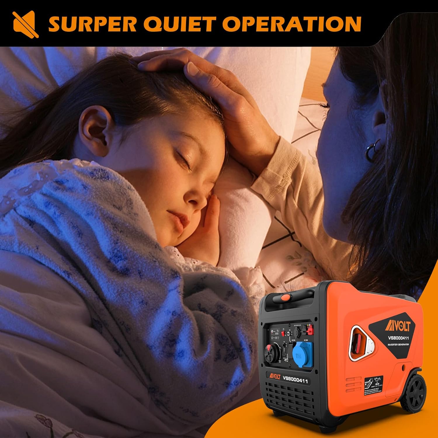 AIVOLT Silent Gasoline Inverter Generator 1400W with Outputs AC 230V/DC 12V/USB Type-A and Tank 2.5L - Portable for Outdoor Camping
