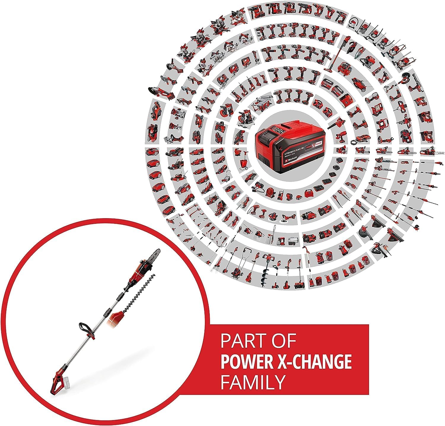 Einhell Herramienta multifunción de batería Power X Change GE-HC 18 Li T Solo - 200 W, 18 V, cortasetos y sierra eléctrica 2 en 1, espada Oregon, cargador y batería no incluidas