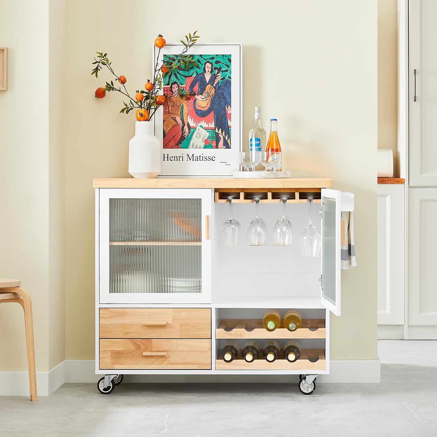 SoBuy FSB81-GR Kitchen Sideboard for Microwave Buffet for Dining Room Entrance Living Room with 2 Doors 2 Drawers and 1 Open Compartment Green 120 x 40 x 90 cm ES