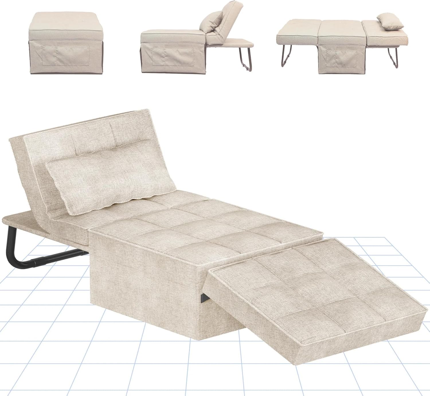 FLEXISPOT Sofa Bed Extendable Folding Sleeping Chair with Bed Function, Chair Beds with Function, Convertible Bed Chair, Load Capacity 300 kg, Grey