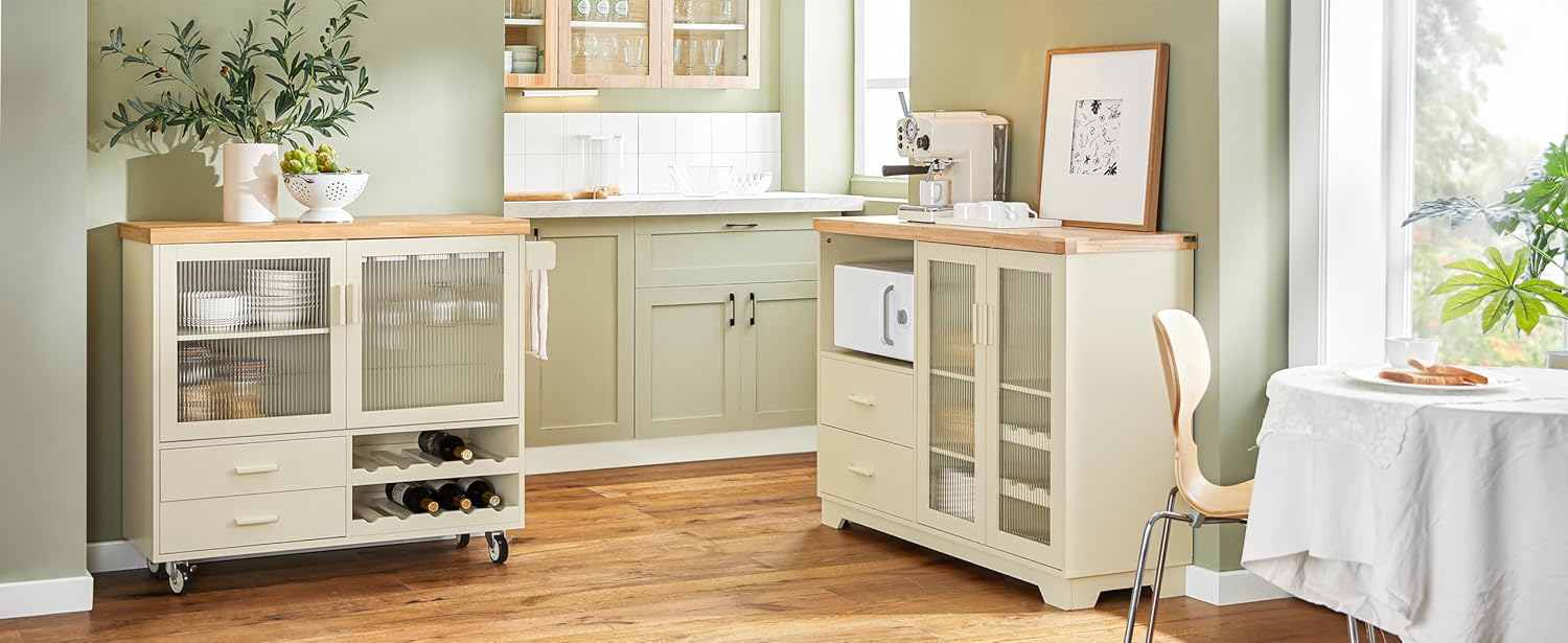 SoBuy FSB81-GR Kitchen Sideboard for Microwave Buffet for Dining Room Entrance Living Room with 2 Doors 2 Drawers and 1 Open Compartment Green 120 x 40 x 90 cm ES