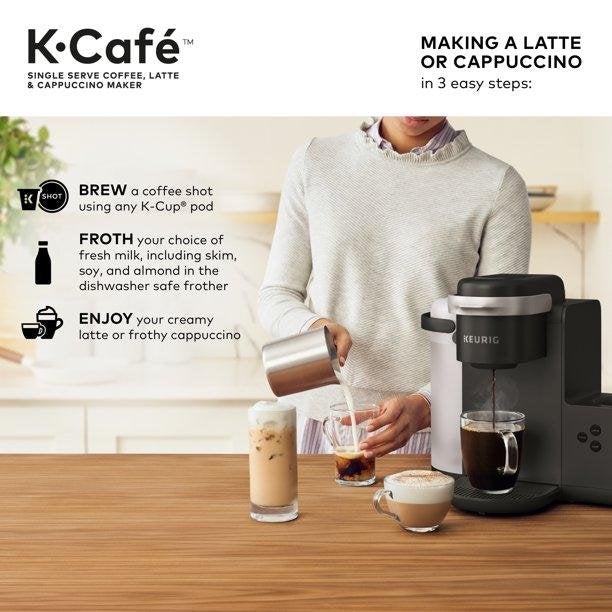Keurig K-Cafe Cafetera de Una Taza K-Cup, para Café, Latte y Cappuccino, Carbón