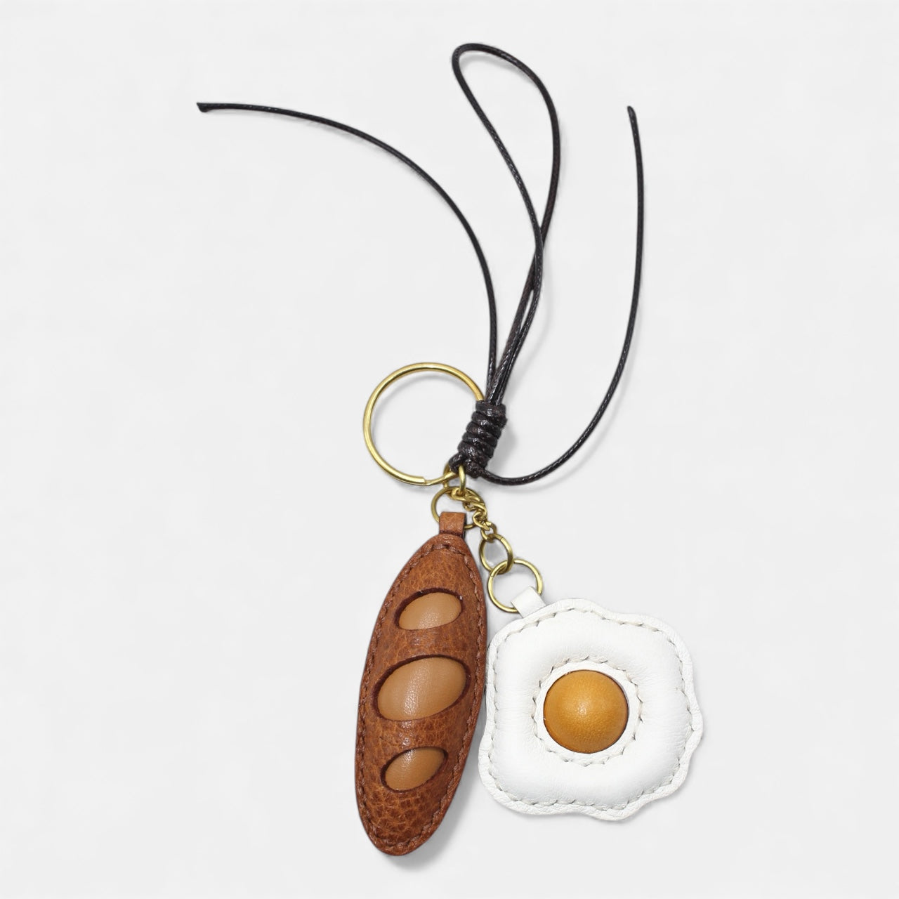 Egg and Bread Bag Charm - Handmade Full-Grain Leather
