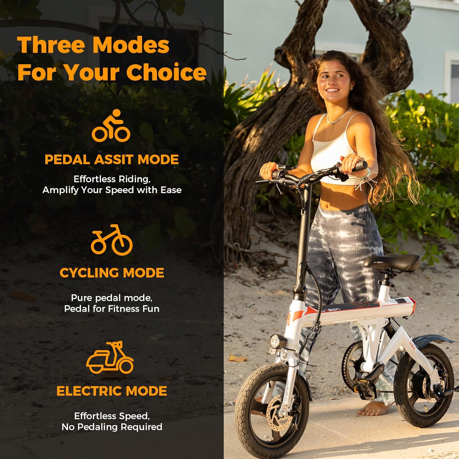 Jasion EB3 Bicicleta Eléctrica para Adultos – 21 mph, Motor Pico de 500W, Batería de 270Wh, Suspensión Trasera, 3 Niveles de Asistencia, Ebike Plegable de 14″ para Adultos y Adolescentes – Cumple con UL2849