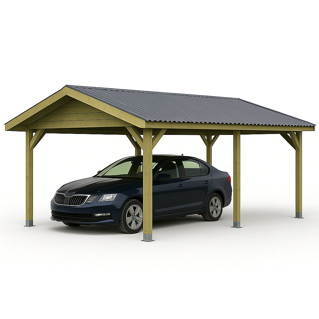 Carportpergola, gr酶n tr忙struktur med metaltag, 700x300x300 cm