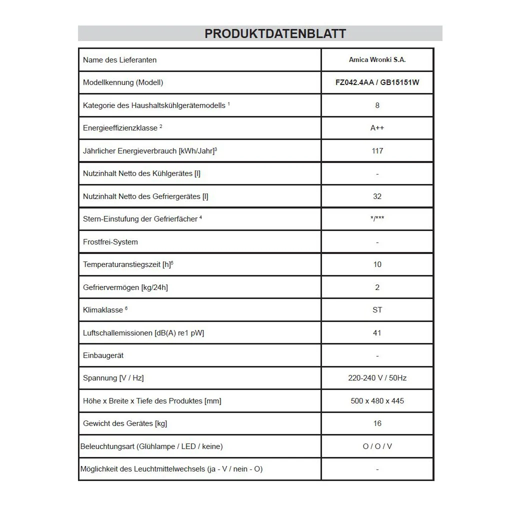 2025 Amica GB15151W vit 32 liters frysbox