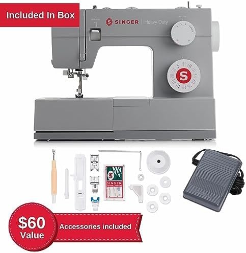 Machine à coudre mécanique Singer Heavy Duty 4432, 32 points, moteur puissant, boutonnière automatique, enfileur automatique, plaque arrière en acier inoxydable