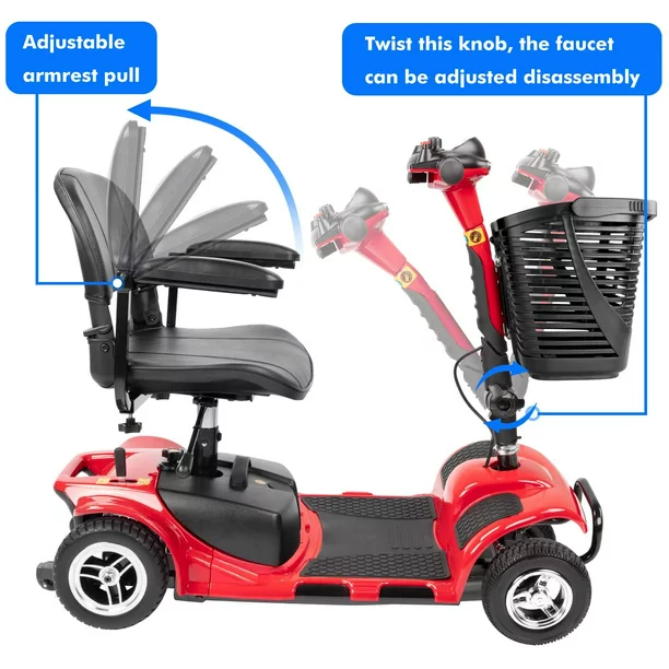 UltraLite 4-hjulet mobilitetsscooter. Bærbar og let. Rækkevidde på 22 km. Model A898