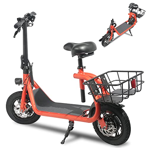 Sammenklappelig el-scooter til voksne med sæde. 450W børsteløs motor. 12-tommer terrængående dæk. 32 km rækkevidde. Let og bærbar.