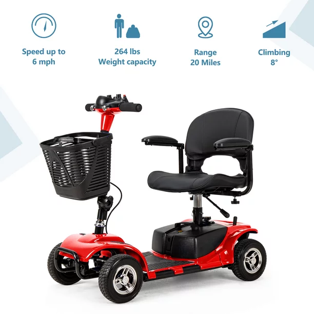 UltraLite 4-hjulet mobilitetsscooter. Bærbar og let. Rækkevidde på 22 km. Model A898