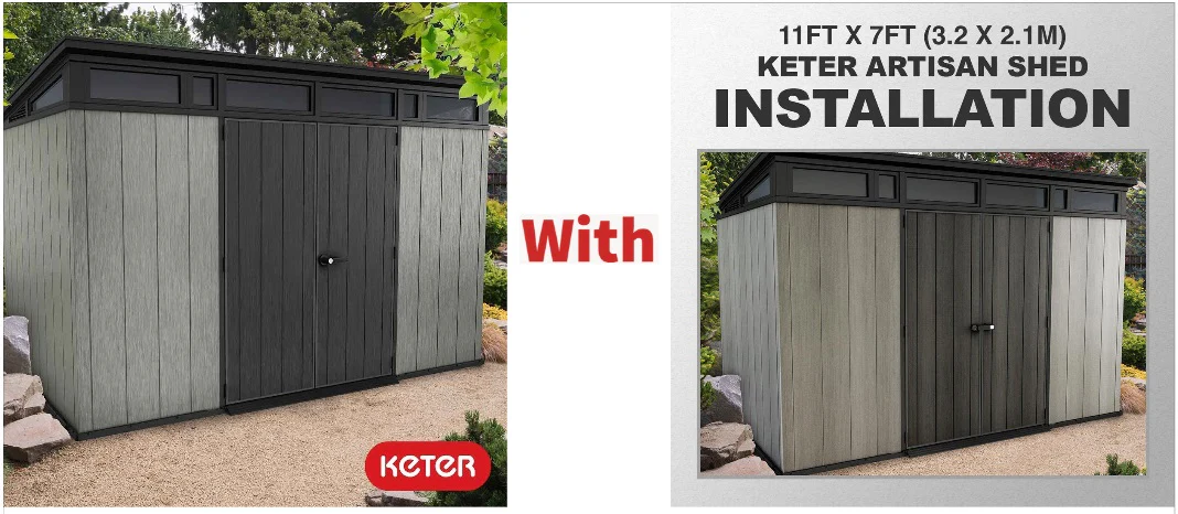 2025 Keter Artisan haveskur 11 x 7 ft (3,4 x 2,1 m) – Stilfuld og robust udendørs opbevaringsløsning