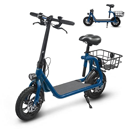 Sammenklappelig el-scooter til voksne med sæde. 450W børsteløs motor. 12-tommer terrængående dæk. 32 km rækkevidde. Let og bærbar.